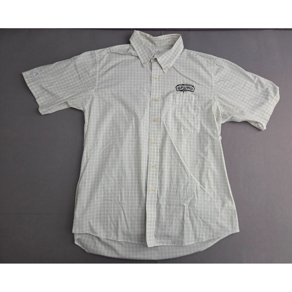 Antigua Shirt Mens Large White Gray Plaid San Antonio Spurs Embroidered NBA Polo